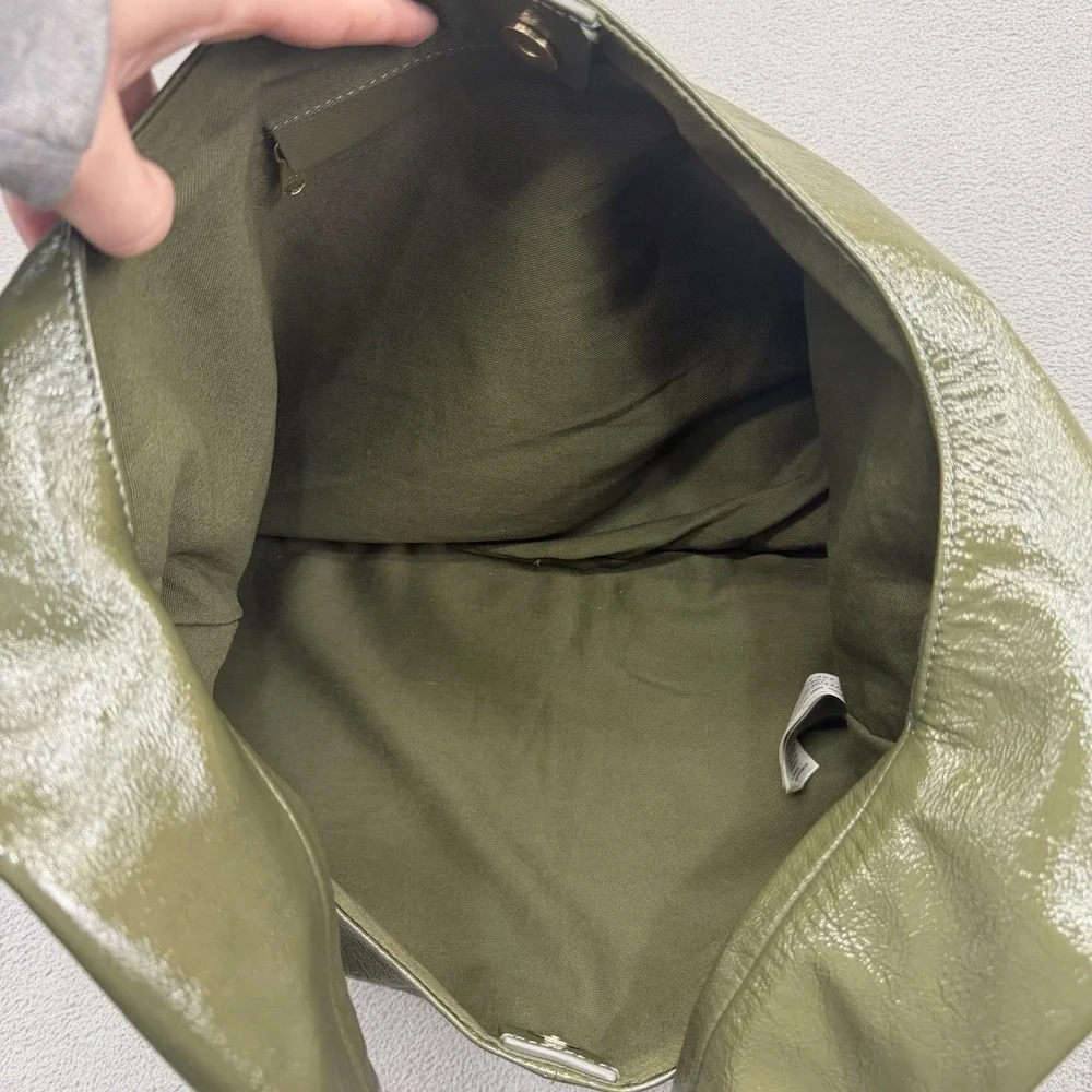 Arket Shiny Leather Hobo Shoulder Bag‎ Khaki Green Large Oversized